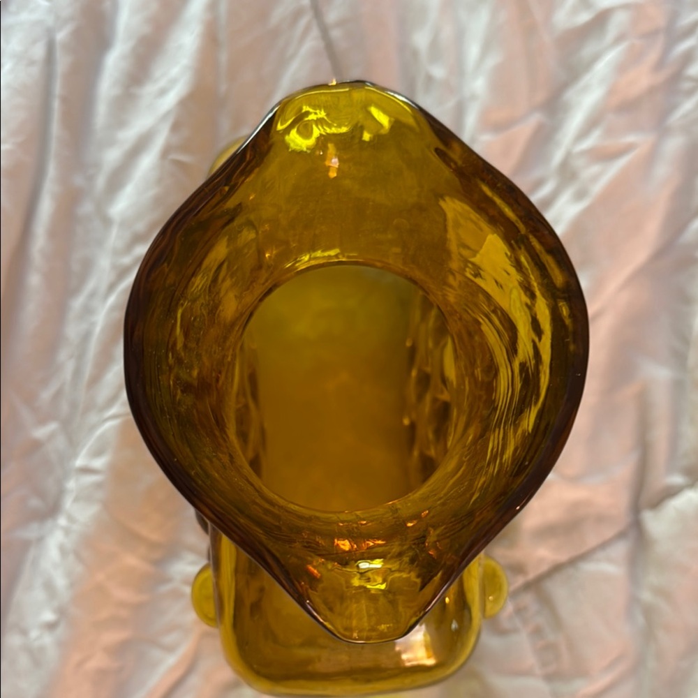 Vintage Blenko Amber Hobnail Bubble Glass Double Spout Water Pitcher - Picture 4 of 6